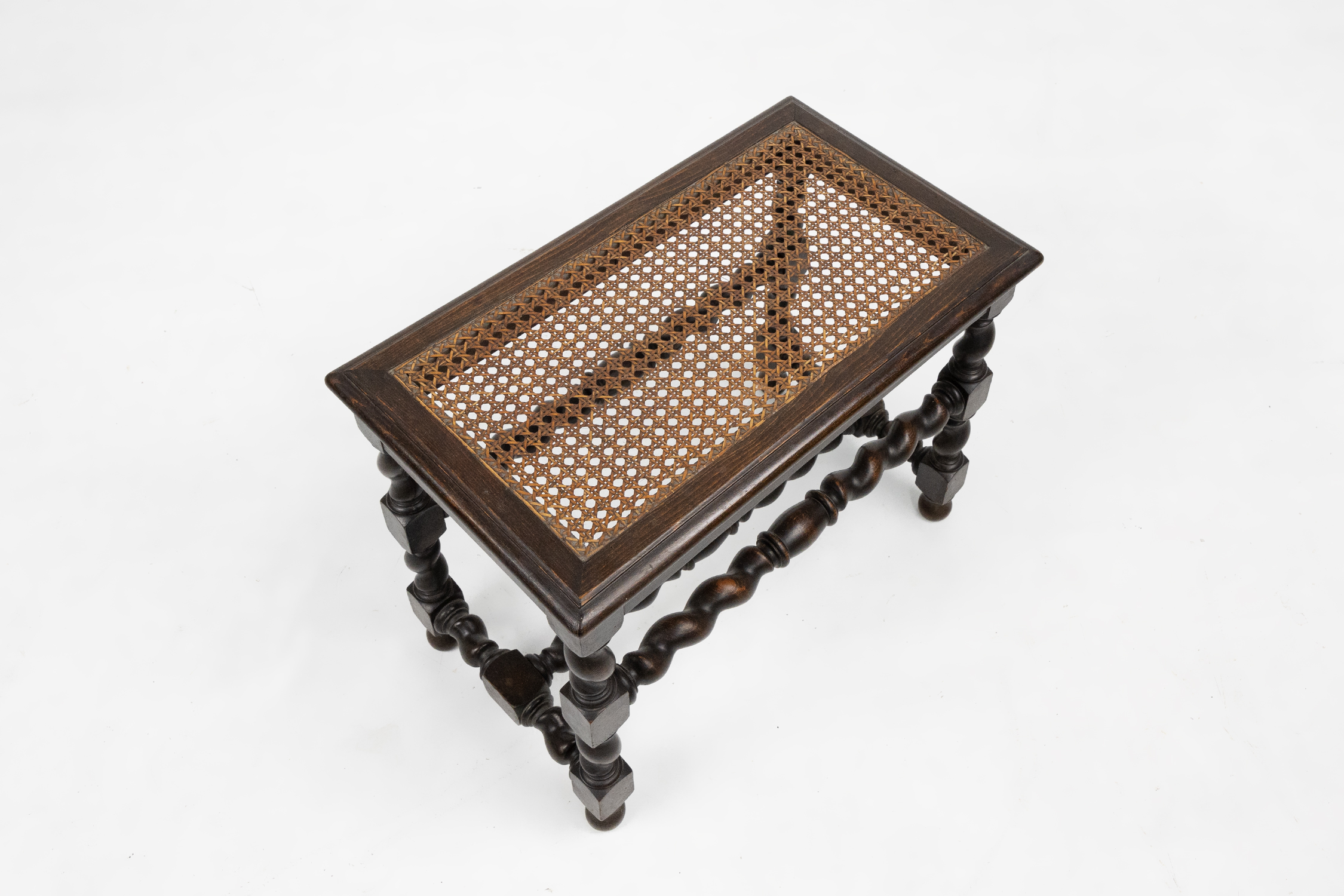 Antique French wooden stool with rattan top, ca. 1880 thumbnail